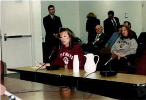 Close up Mary Testifying at the Lansing State Capital for the proposed MI Concealed Carry Bill 1999