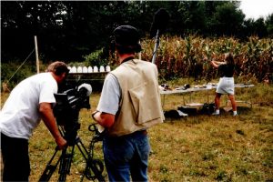 Mary being filmed for a international Broadcast for a Ted Nugent Outdoor Special while she demonstrates her mastery of Shooting Skills: 1997