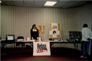 Mary with her RTBAV Display at the “Warren Crime Commission Free Residents’ Safety Seminar’ ; 1996
