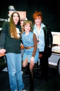Mary with FM 102.7 ‘Nugent Radio – The Bear’ radio personalities during a broadcast interview: 1998