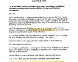 CPL/CCW Pistol Safety Course MSP Requirements: “With Less Than 3 Hours of Instruction on a Firing Range” is a “Felony”